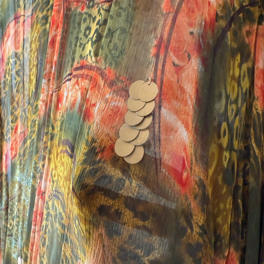 Silk Chiffon Maxi Coverup With Beautiful Gold Emb… - image 2